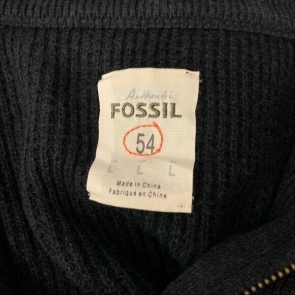 Fossil Mens L Charcoal Wool Blend Quarter Zip Pullover Sweater Classic Fit Warm - Picture 5 of 7